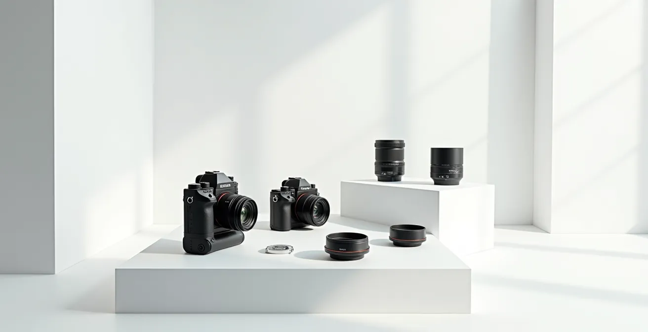 Système reflex avec objectifs disposés dans un environnement épuré