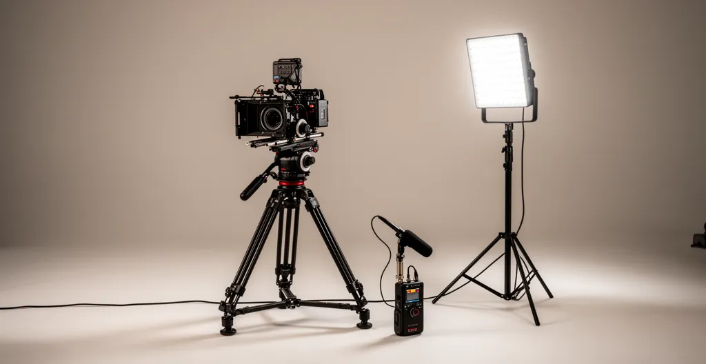 Kit de tournage professionnel complet avec caméra, panneau LED et enregistreur audio